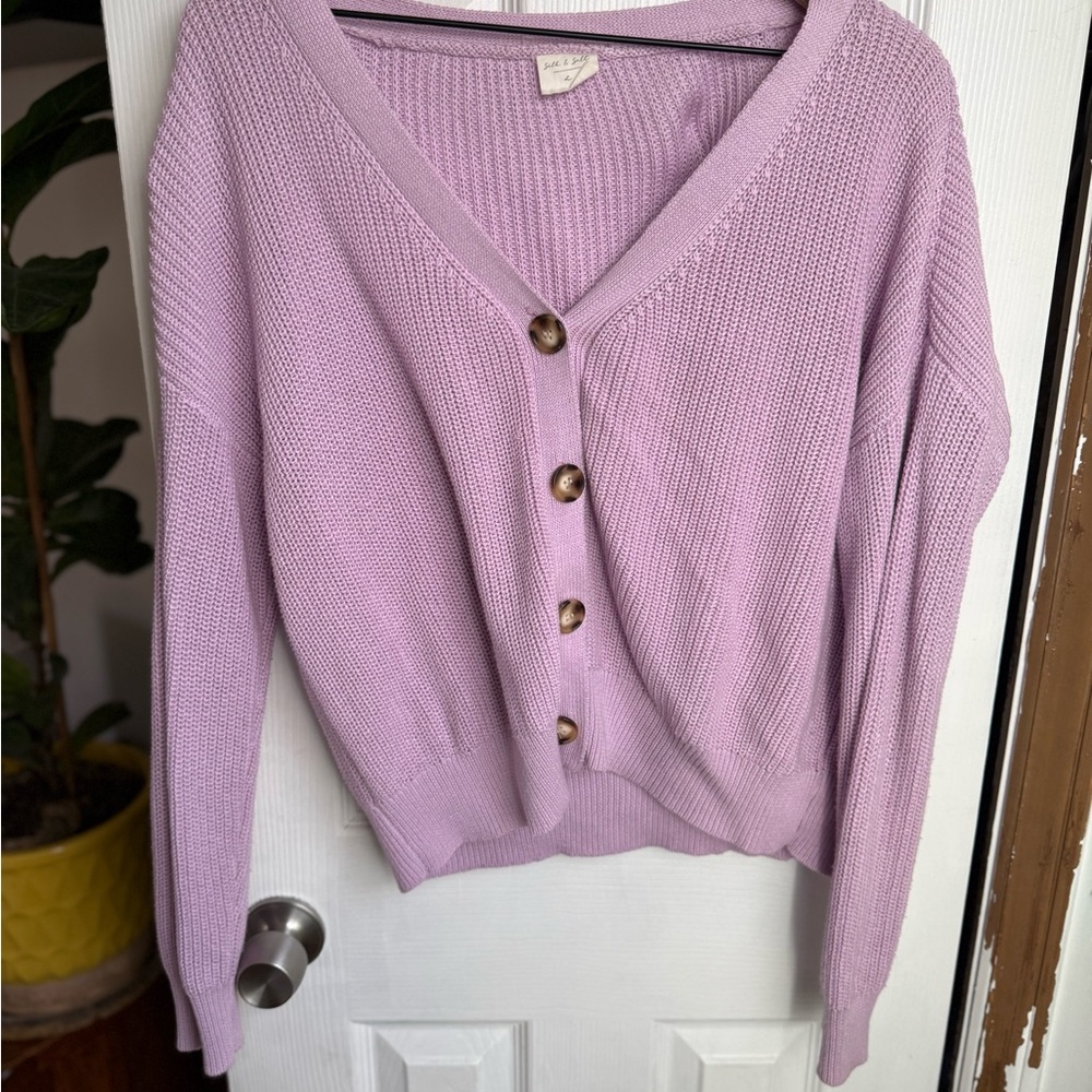 Silk and Salt Lavender Button-Up Women's Sweater